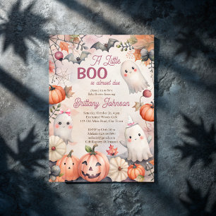 Little boo Halloween pink cute ghost baby shower Invitation