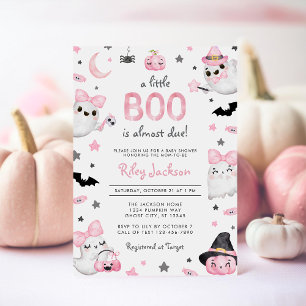 Little Boo Halloween Pink Ghost Baby Shower Invitation