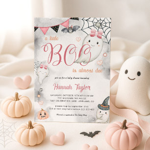 Little Boo Halloween Pink Girl Ghost Baby Shower Invitation