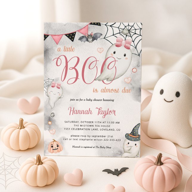 Little Boo Halloween Pink Girl Ghost Baby Shower Invitation (Creator Uploaded)