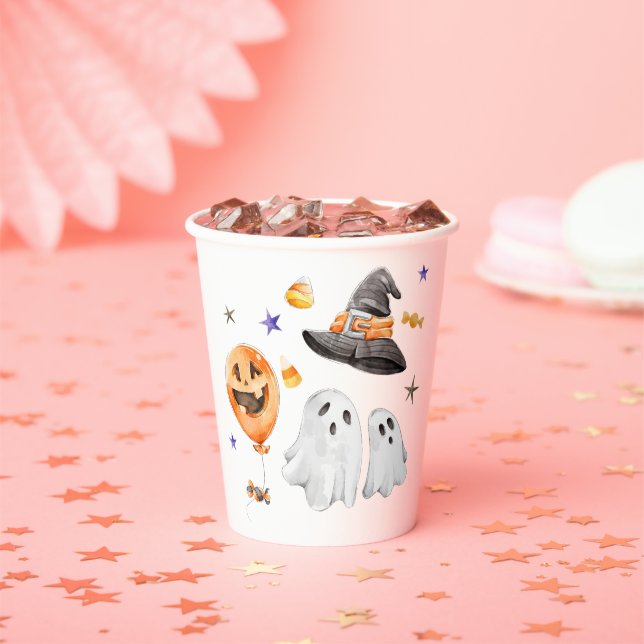 Little Boo Halloween Watercolor Baby Shower Paper Cups (Insitu)