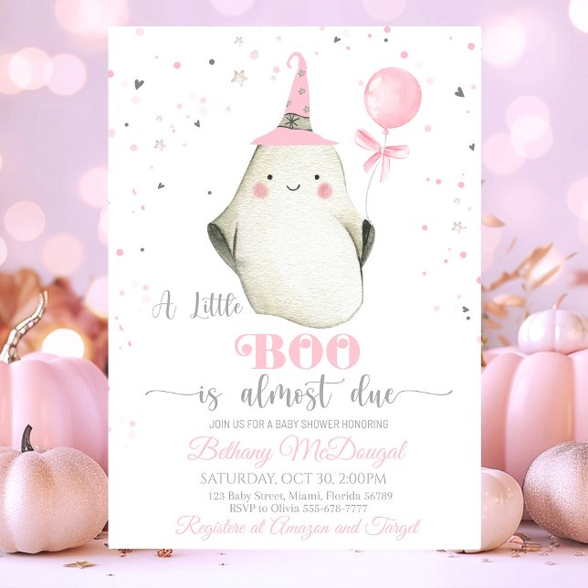 Little Boo is almost due Baby shower  Invitation (Little Boo ghost baby shower with bow and Halloween theme, gender-neutral and festive design.)
