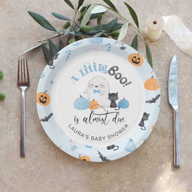 Little Boo is almost due blue baby shower Paper Plate (Creator Uploaded)