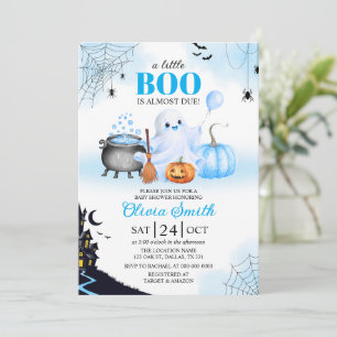 Little Boo is Almost Due Blue Boy Baby Shower Invitation