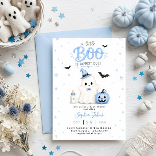 Little Boo is Almost Due Blue Ghost Baby Shower Invitation