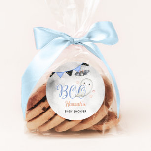 Little Boo is Almost Due Boy Baby Shower Favour Classic Round Sticker