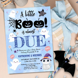 Little Boo is almost DUE Boy Halloween Baby Shower Invitation