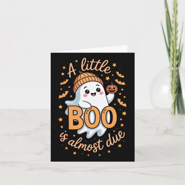 Little Boo Is Almost Due Cute Halloween Pregnancy  Card (Front)