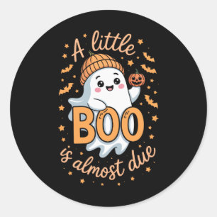 Little Boo Is Almost Due Cute Halloween Pregnancy Classic Round Sticker