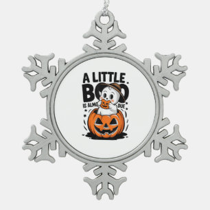 Little Boo Is Almost Due Cute Halloween Pregnancy  Snowflake Pewter Christmas Ornament