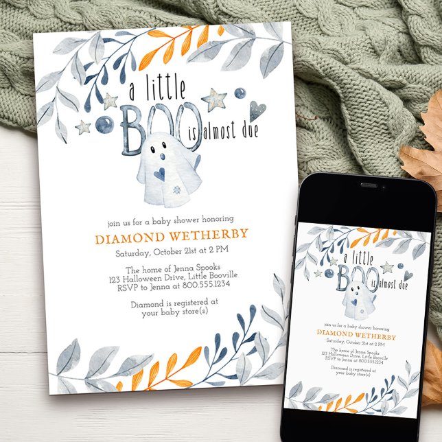 Little Boo is Almost Due Halloween Baby Shower  Invitation (Little Boo is almost due - fall baby shower invitation, available printed or as a printable download)
