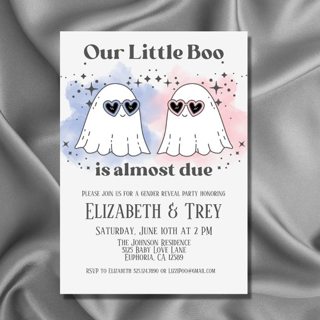 Little Boo is Almost Due Halloween Gender Reveal Invitation (Add some Halloween flair to your gender reveal with this cute ghost invitation.)
