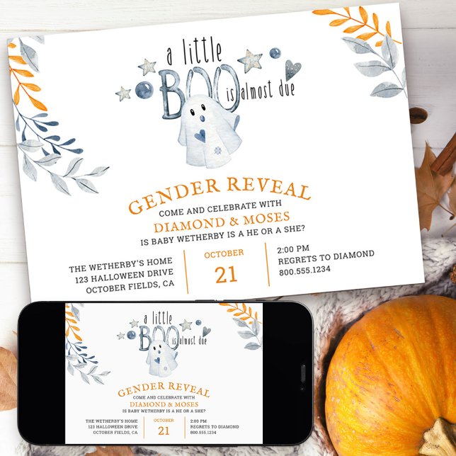 Little Boo is Almost Due Halloween Gender Reveal Invitation (Little Boo Gender Reveal Invitation for halloween season)