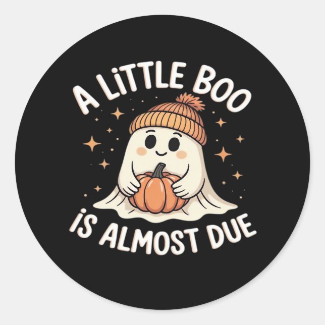 Little Boo Is Almost Due Halloween Pregnancy Revea Classic Round Sticker (Front)