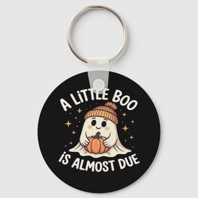 Little Boo Is Almost Due Halloween Pregnancy Revea Key Ring (Front)