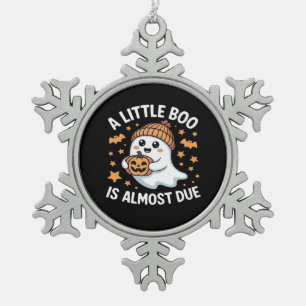Little Boo Is Almost Due Halloween Pregnancy Revea Snowflake Pewter Christmas Ornament