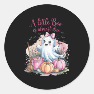 Little Boo Is Almost Due Halloween Theme Girl Baby Classic Round Sticker