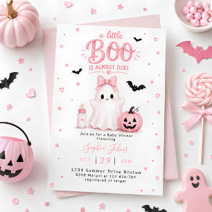 Little Boo is Almost Due Pink Ghost Baby Shower Invitation