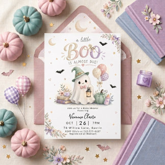 Little Boo is Almost Due Pink Ghost Baby Shower Invitation