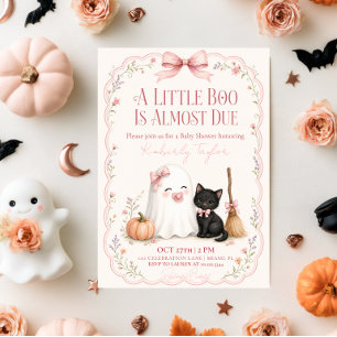Little Boo is Almost Due Pink Ghost Baby Shower Invitation