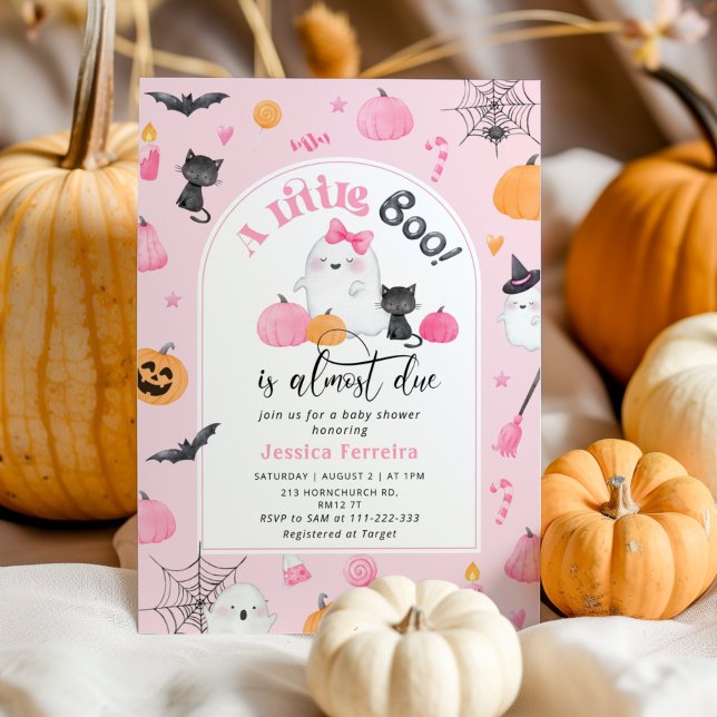Little Boo is almost Due pink girl baby shower Invitation (Creator Uploaded)