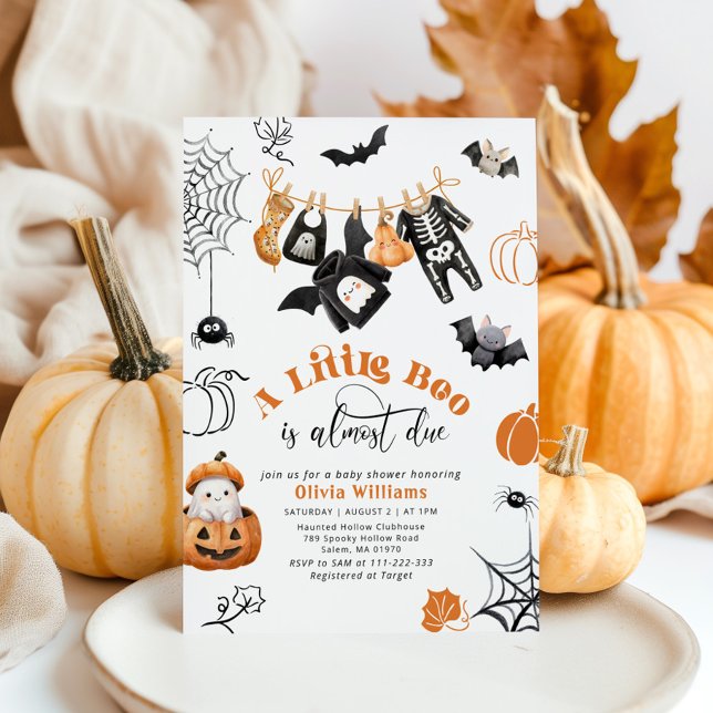 Little Boo is Due Boy Clothesline baby shower Invitation (Creator Uploaded)