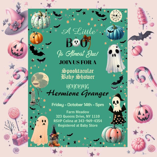 Little BOO Is Due Ghost Pumpkin Spooky Baby Shower Invitation (Little BOO Is Due Ghost Pumpkin Spooky Baby Shower Invitation)