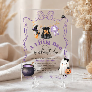 Little Boo is Due Girl Clothesline baby shower Acrylic Invitations
