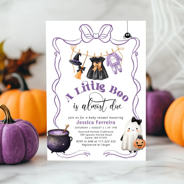 Little Boo is Due Girl Clothesline baby shower Invitation (Creator Uploaded)
