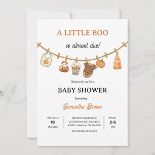 Little Boo is Due pumpkin Halloween Baby Shower Invitation