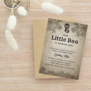Little Boo is Due Rustic Halloween Baby Shower  Invitation