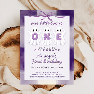 Little Boo is One Purple 1st Birthday Invitation