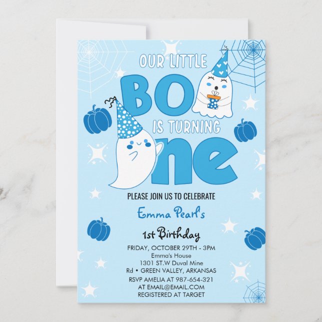Little Boo is Turning One Halloween First Birthday Invitation (Front)