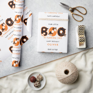 Little Boo is Turning Two Name Birthday Wrapping Paper