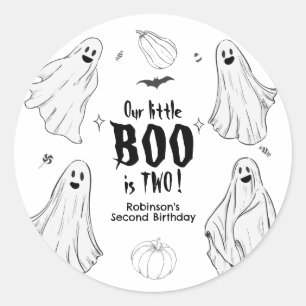 Little Boo Is Two Halloween 2nd Birthday Classic Round Sticker