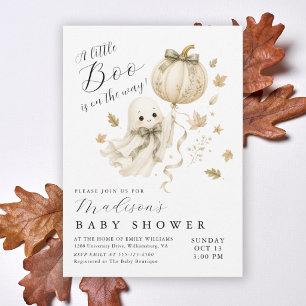 Little Boo on the Way Ghost Pumpkin Baby Shower Invitation
