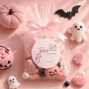 Little Boo on the Way Pink Boo Baby Shower Classic Round Sticker