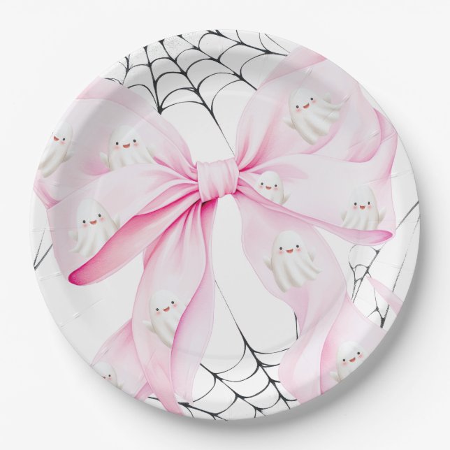 Little Boo PINK Bow Baby Shower Paper Plate (Front)