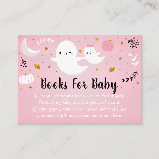 Little Boo Pink Ghost Baby Shower Book Request Enclosure Card (Front)