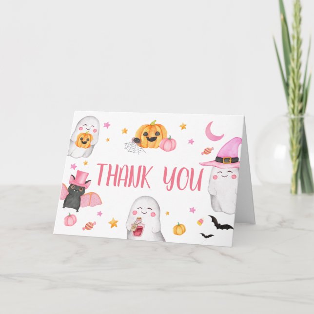 Little Boo Pink Ghost Baby Shower  Thank You Card (Front)