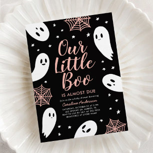 Little Boo Pink Ghost Halloween Baby Shower Invitation