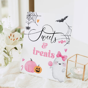 Little Boo pink ghost Halloween Sweets and treats  Pedestal Sign