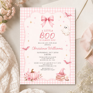 Little Boo Pink Gingham Halloween Baby Shower Invitation