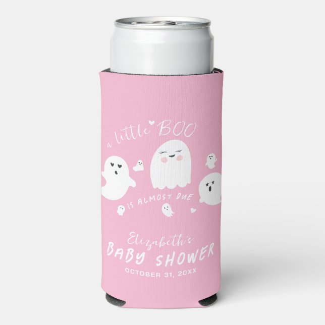 Little Boo Pink Girl Halloween Baby Shower Seltzer Can Cooler (Seltzer Back)