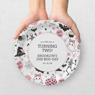 Little Boo Pink Girl Halloween Birthday Paper Plate