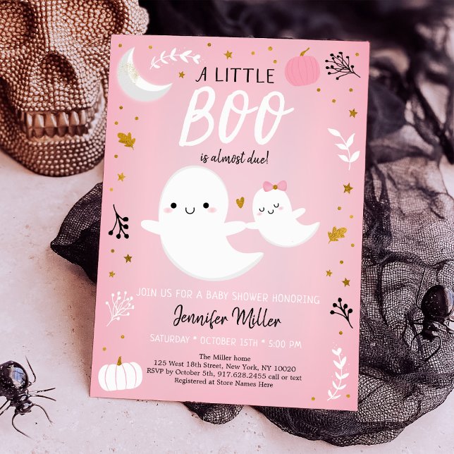Little Boo Pink Gold Ghost Pumpkin Baby Shower Invitation (Creator Uploaded)