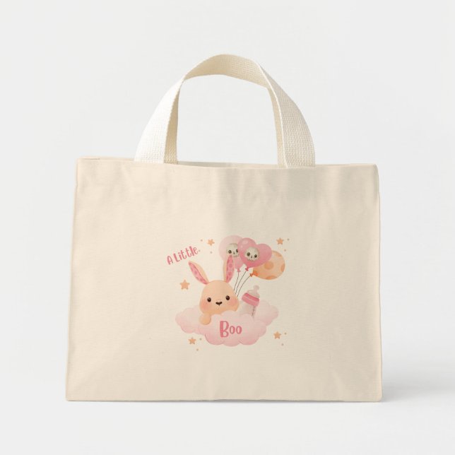 Little Boo Pink Halloween Baby Shower Mini Tote Bag (Front)