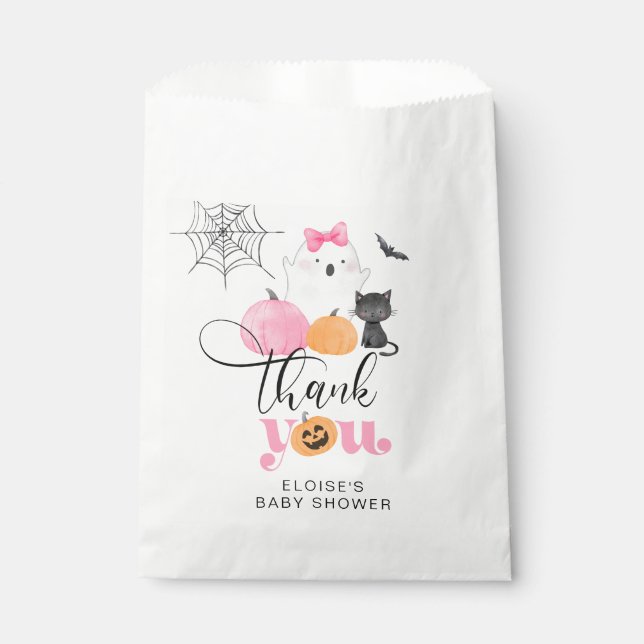 Little Boo pink spooky baby shower thank you Favour Bags (Front)