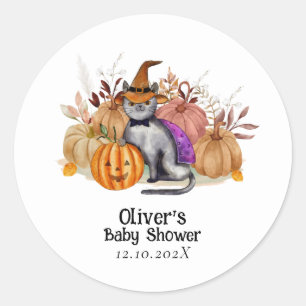 Little Boo Poem Cat In Witch Hat Baby Shower Classic Round Sticker