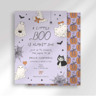 Little Boo Preppy Purple Ghost Baby Shower Invitation